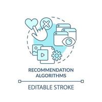 Recommendation algorithms turquoise concept icon. Use of machine learning abstract idea thin line illustration. Isolated outline drawing. Editable stroke. vector