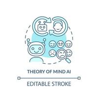 Theory of mind AI turquoise concept icon. Artificial intelligence type abstract idea thin line illustration. Isolated outline drawing. Editable stroke. vector