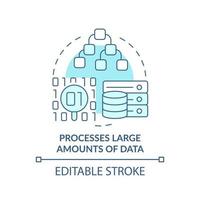 Processes large amounts of data turquoise concept icon. Artificial intelligence abstract idea thin line illustration. Isolated outline drawing. Editable stroke. vector