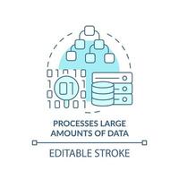 Processes large amounts of data turquoise concept icon. Artificial intelligence abstract idea thin line illustration. Isolated outline drawing. Editable stroke. vector