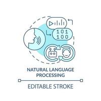 Natural language processing turquoise concept icon. Field of machine learning abstract idea thin line illustration. Isolated outline drawing. Editable stroke.