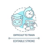 Difficult to train turquoise concept icon. Manual training. Machine learning drawback abstract idea thin line illustration. Isolated outline drawing. Editable stroke. vector