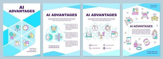 Artificial intelligence advantages brochure template. Leaflet design with linear icons. 4 vector layouts for presentation, annual reports.