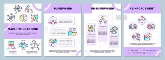 plantilla de folleto de categorías de aprendizaje automático. procesamiento de datos. diseño de folletos con iconos lineales. 4 diseños vectoriales para presentación, informes anuales. vector