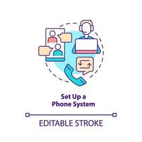 Set up phone system concept icon. Online workplace tool. Step to start virtual office abstract idea thin line illustration. Isolated outline drawing. Editable stroke. vector