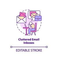 Cluttered email inboxes concept icon. Disadvantage of online collaboration abstract idea thin line illustration. Isolated outline drawing. Editable stroke. vector