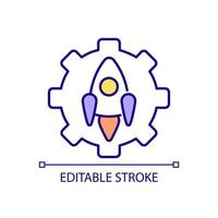 Rocket building industry RGB color icon. Space technology innovations. Spacecraft engineering. Isolated vector illustration. Simple filled line drawing. Editable stroke.