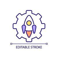 Rocket building industry RGB color icon. Space technology innovations. Spacecraft engineering. Isolated vector illustration. Simple filled line drawing. Editable stroke.