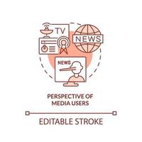Perspective of media users red concept icon. Information war over Internet abstract idea thin line illustration. Isolated outline drawing. Editable stroke. vector