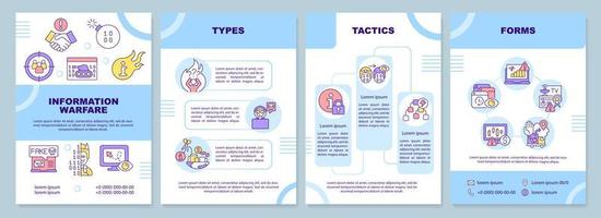 Information warfare guideline blue brochure template. Leaflet design with linear icons. 4 vector layouts for presentation, annual reports.