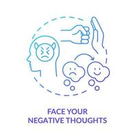 Face negative thoughts blue gradient concept icon. Self appreciation abstract idea thin line illustration. Overcoming negative thinking. Isolated outline drawing. vector