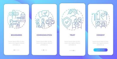 Healthy relationships essentials gradient onboarding mobile app screen. Walkthrough 4 steps graphic instructions pages with linear concepts. UI, UX, GUI template. vector