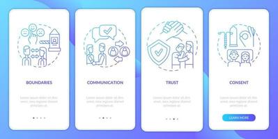 Healthy relationships essentials gradient onboarding mobile app screen. Walkthrough 4 steps graphic instructions pages with linear concepts. UI, UX, GUI template. vector