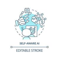 Self aware AI turquoise concept icon. Futuristic robots. Artificial intelligence type abstract idea thin line illustration. Isolated outline drawing. Editable stroke. vector