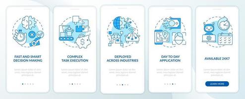 La inteligencia artificial fortalece la pantalla azul de la aplicación móvil de incorporación. tutorial 5 pasos páginas de instrucciones gráficas con conceptos lineales. interfaz de usuario, ux, plantilla de interfaz gráfica de usuario. vector