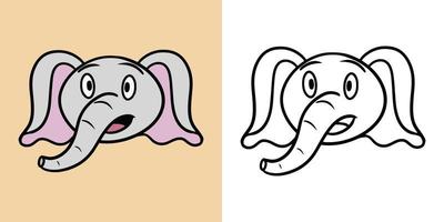 Horizontal set of illustrations for coloring books, Cute little elephant is surprised, in cartoon style, vector illustration