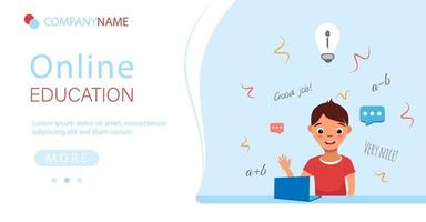 Online education website template. Vector colorful online courses concept. Cartoon flat landing page.