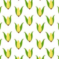 Seamless vector pattern with corn cob plant isolated on white background. Cartoon textile print template. Food vegetable, farm agriculture illustration.