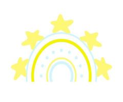 Rainbow icon with stars isolated doodle illustration, colorful nursery design element in Scandinavian style. Wall art poster print. vector