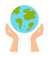 Hands holding earth cartoon isolated vector illustration. World earth day celebration card concept.