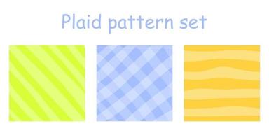 Plaid pattern collection. Vector fabric print template. Scottish style ornament. Geometric striped carpet background.