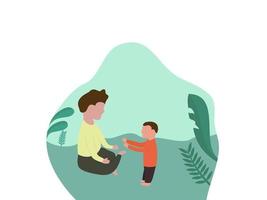 boy playing with his father in the park vector