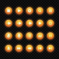 Vector set icon music player.Color orange button glossy.