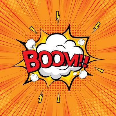 Vector boom comic text speech bubble. Color pop art style sound effect.Vintage comic book poster background.