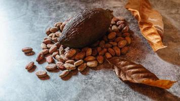 Brown Dried Cocoa Pods with Dried Cocoa Beans photo