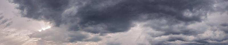 Dramatic panorama sky with storm cloud on a cloudy day. Panoramic image. photo