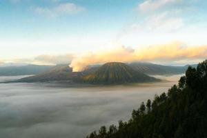 View of the Bromo volcano in the morning before sunrise photo