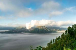 View of the Bromo volcano in the morning before sunrise photo