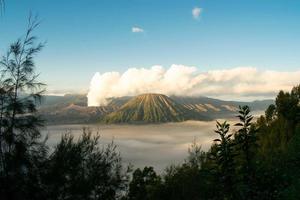 View of the Bromo volcano in the morning before sunrise photo