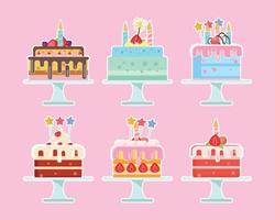 colección de tartas de cumpleaños, juego de tartas deliciosas, icono vectorial vector