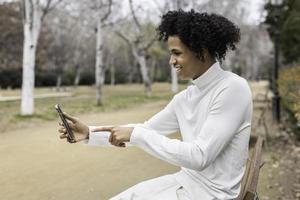 African-american boy talking on video call photo