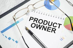 PRODUCT OWNER words on notebook. Business and finance concept photo