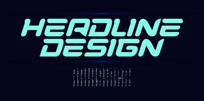 Futurism headline font glowing alphabet letters design. Digital cyber game logo typography. Futuristic typographic design for logo, headline, cover title, and monogram. Isolated vector typeset