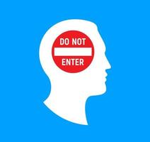 Male head silhouette with do not enter sign, men rights, teenage boy problems, do not disturb sign. Vector illustration