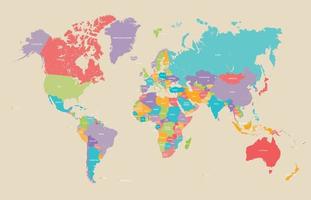 mapa político mundial de la tierra en la paleta de colores retro, ilustración vectorial