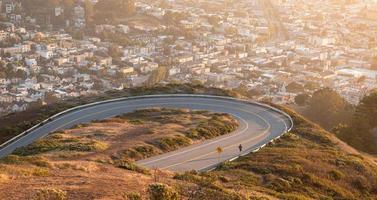 Aerial view over curved road of Twin Peaks, San Francisco. photo