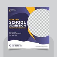 Back to school admission social media post banner or square flyer template vector