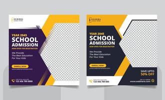 Back to school admission social media post banner or square flyer template vector
