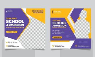 Back to school admission social media post banner or square flyer template vector