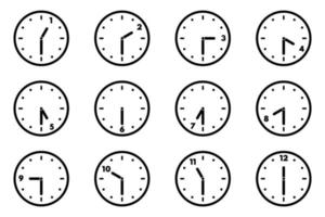 Set of analog clock icon for every hour and half. 12 hour clock. Half past hours version vector