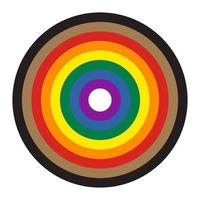 Round Pride flag Rainbow with black and brown stripes isolated on white background. LGBT target icon. Vector illustration