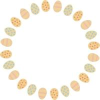 Round frame with Easter eggs on white background. Vector image.