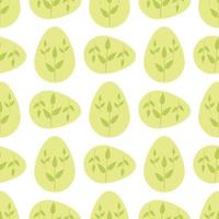 Seamless pattern with green Easter eggs on white background. Vector image.