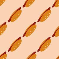 Seamless pattern with simple hot dog on light beige background. Vector image.