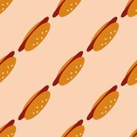 Seamless pattern with simple hot dog on light beige background. Vector image.