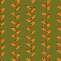 Seamless pattern with creative hot dog on green background. Vector image.